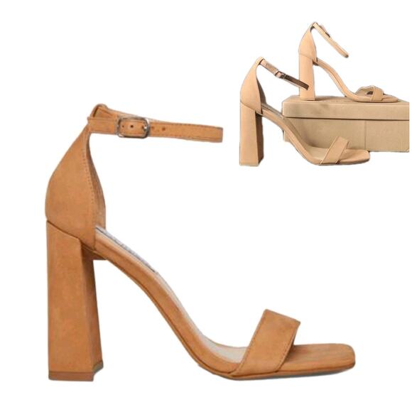 Steve Madden Tiaa Sz 10 Camel Nubuck‎ Leather Chunky Comfy Cute Block Heels NWB - Picture 1 of 9